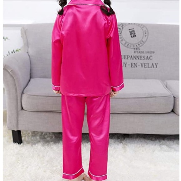NWT GIRLS ROSE COLORED 2 PIECE SATIN PAJAMA SET - Picture 7 of 16